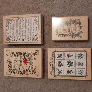 Set of 4 Christmas motif rubber stamps
